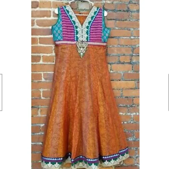 Handmade | Dresses | Indian Party Wear Long Dress Gown Large Embroidered Beads Gems Stunning Orange | Poshmark Handmade | Dresses | Indian Party Wear Long Dress Gown Large Embroidered Beads Gems Stunning Orange | Poshmark